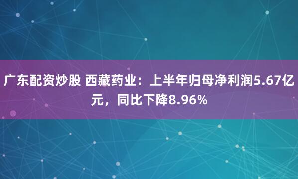 广东配资炒股 西藏药业：上半年归母净利润5.67亿元，同比下降8.96%